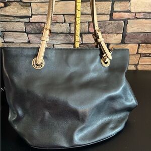 Michaels Kors Black Leather Tote with Tan Handles